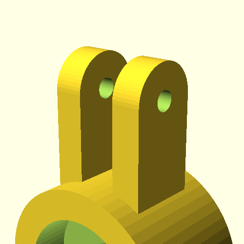 CAD model of a printed hub carrier part with two bearing bores